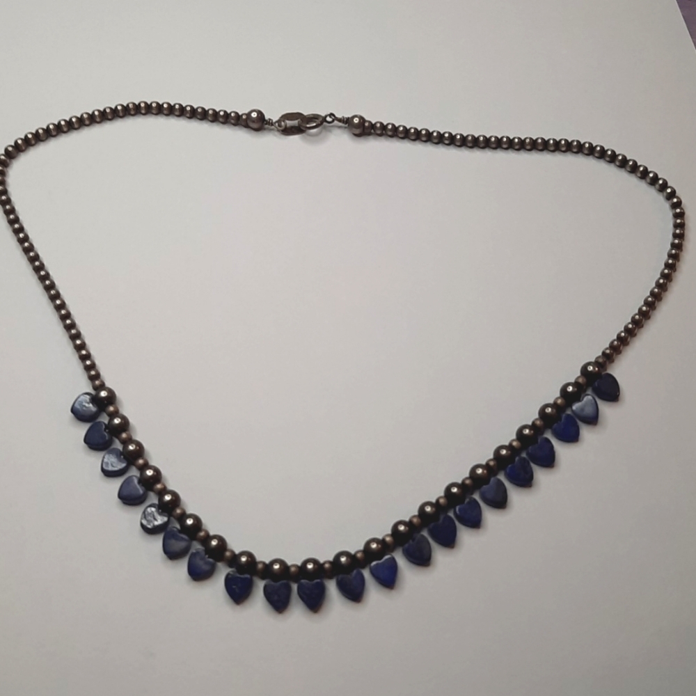 Vintage sterling silver Navajo pearls with heart Lapis stones